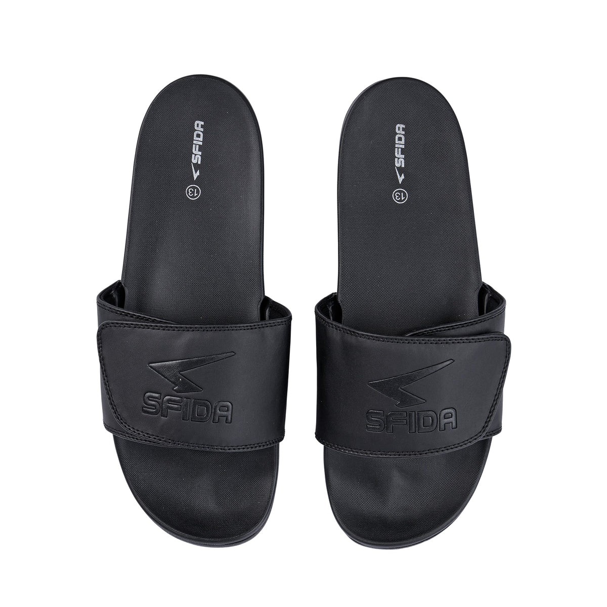 Sfida Laze Mens Adjustable V Strap Slides - Black (Slip On Sandals)