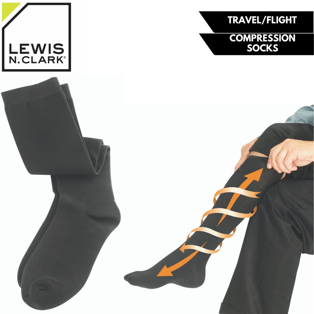 Lewis N. Clark Compact Travel Compression Socks Anti Fatigue Support - Black - One Size