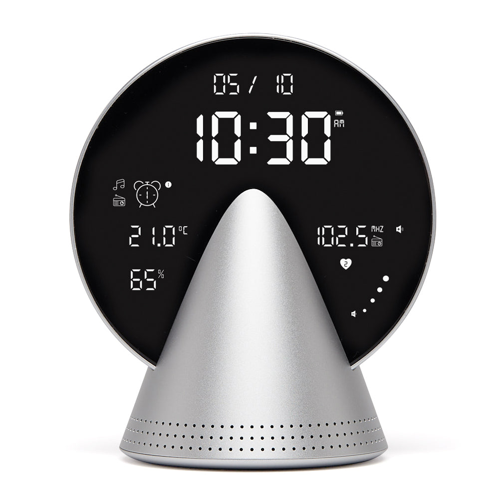Lexon Conic Radio Alarm Clock - Alu Polish (With Fm & Built-In Bluetooth Speaker)