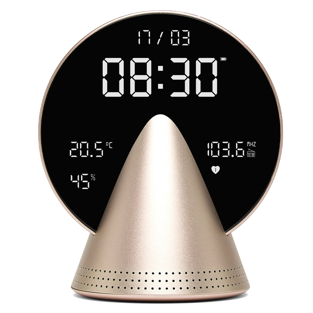 Lexon Conic Radio Alarm Clock - Gold (With Fm & Built-In Bluetooth Speaker)
