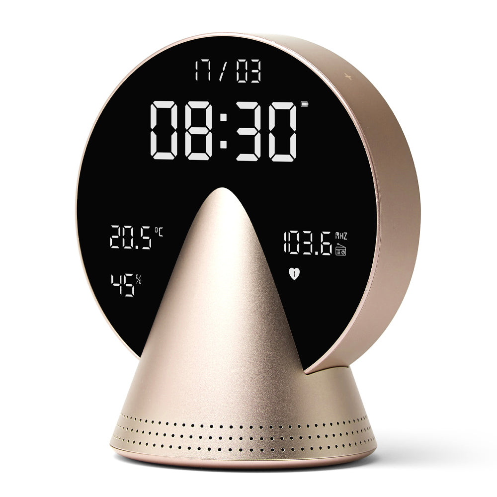 Lexon Conic Radio Alarm Clock - Gold (With Fm & Built-In Bluetooth Speaker)