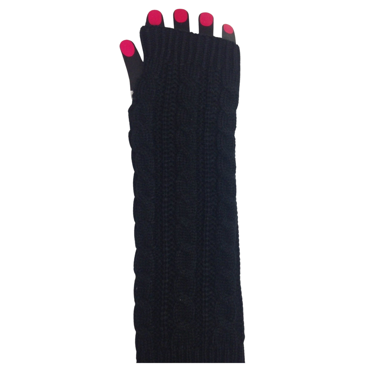 ARM WARMERS Knitted Long Fingerless Gloves Winter Mitten Cover Womens Party - Burgundy