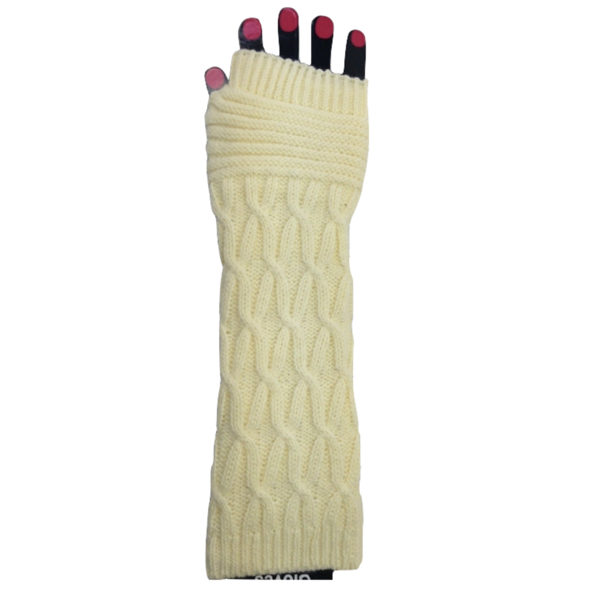 ARM WARMERS Knitted Long Fingerless Gloves Winter Mitten Cover Womens Party - Light Brown