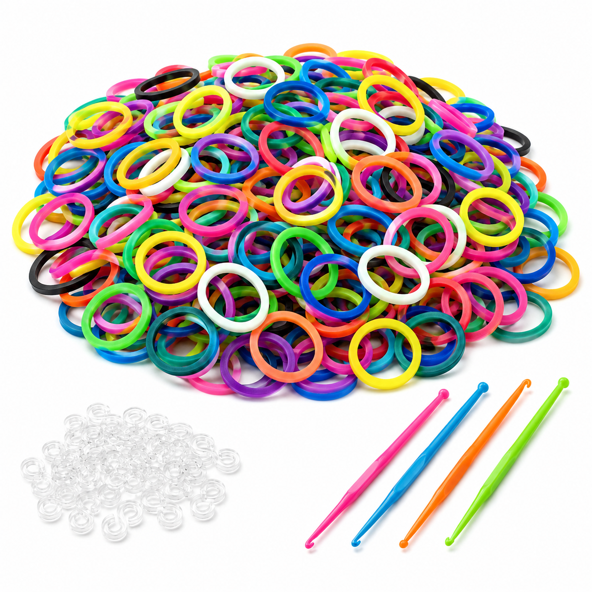1200 LOOM BANDS Rubber Refill Kit DIY Magical Bracelet 48 S Clips 4 Hooks Bandz - Rainbow