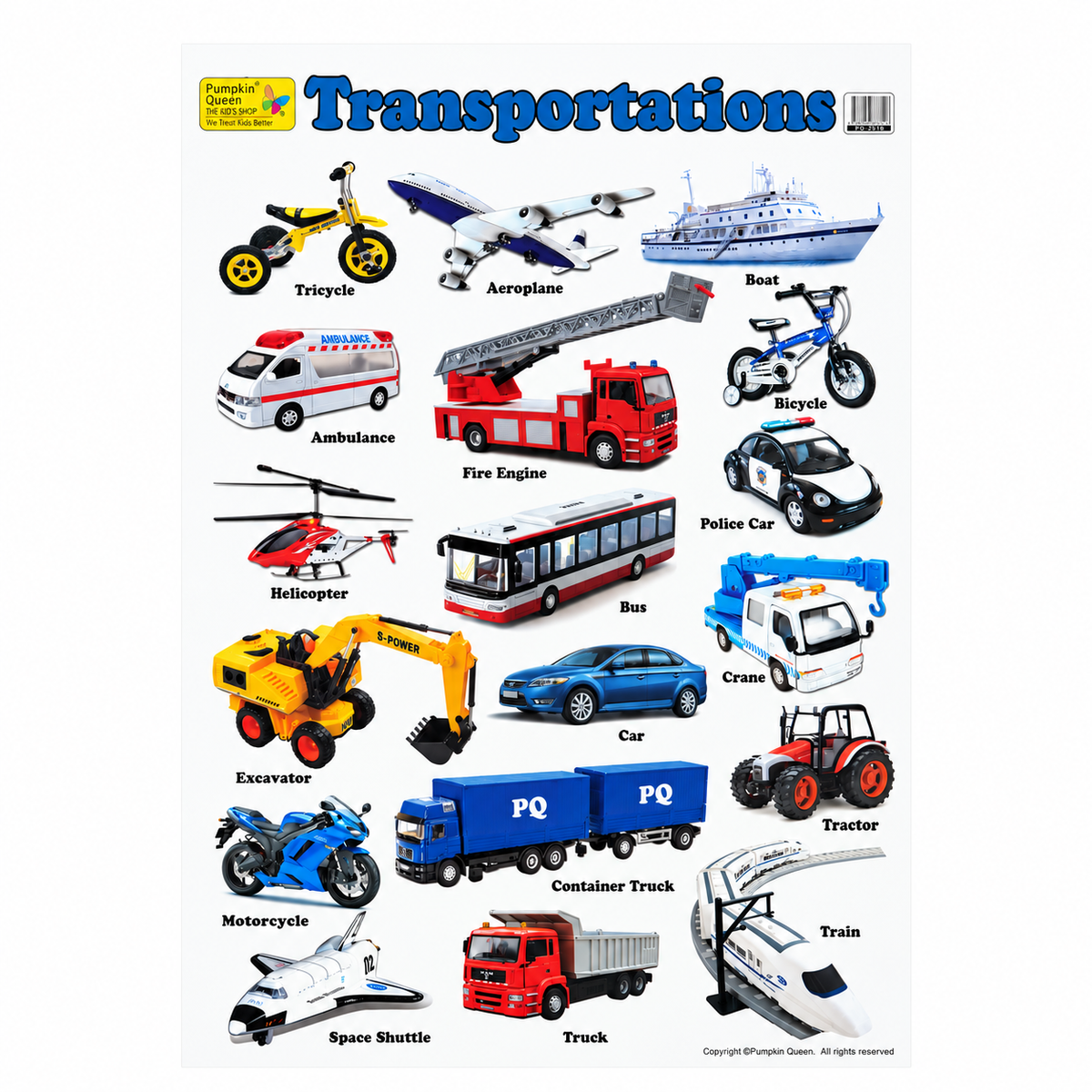Large "Transportations" Educational Poster - 73x52cm Size - Portrait (Printed by Pumpkin Queen)