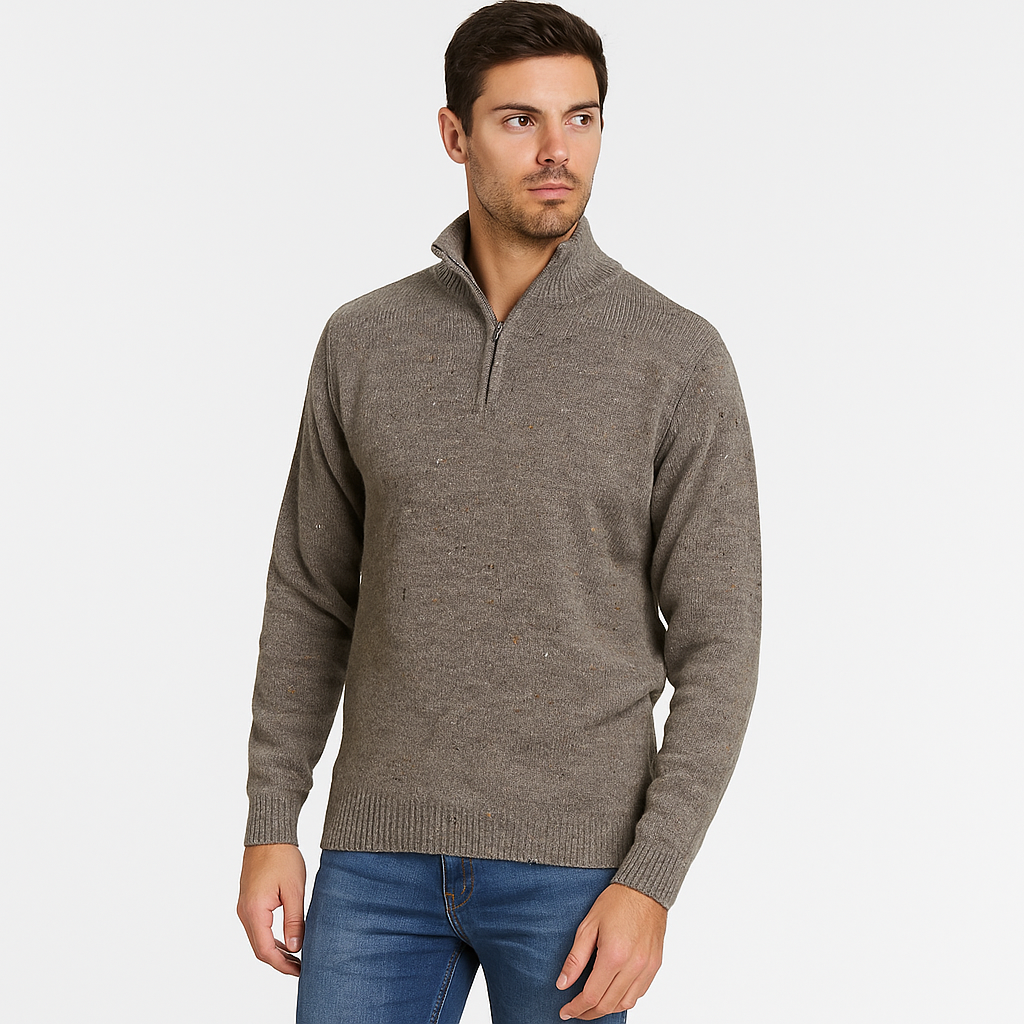 LAMBS WOOL KNIT JUMPER Pullover Mens Sweater Knitted Half Zip Crew Neck Grey Marle - M