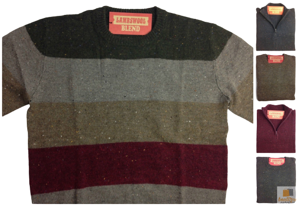 LAMBS WOOL KNIT JUMPER Pullover Mens Sweater Knitted Half Zip Crew Neck S-XXL - Half Zip - Olive (80)