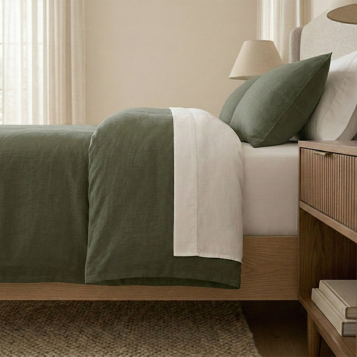 Renee Taylor Washed Linen Cotton Quilt Cover Set - Leaf