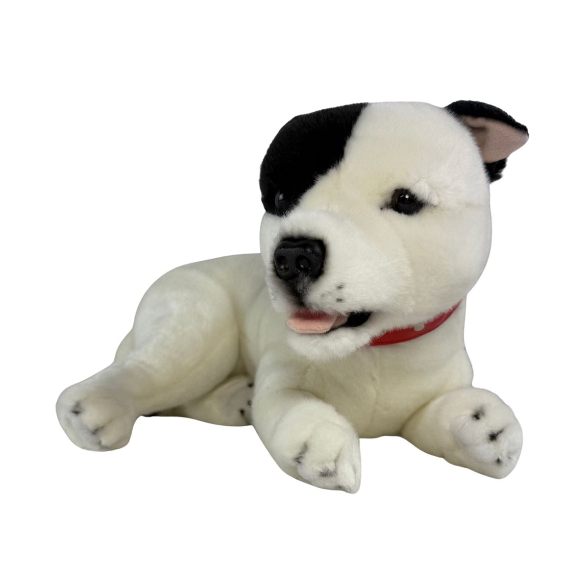Bocchetta Loki 35cm Lying Staffy Plush Toy - White/Black (Realistic Stuffed Animal Dog Gift)
