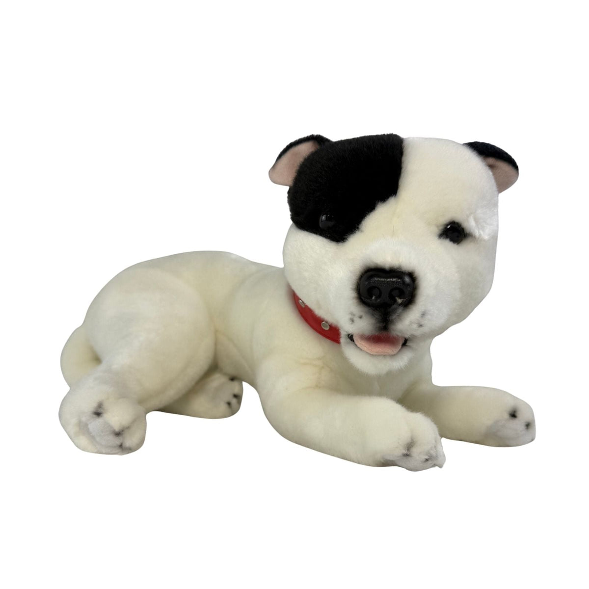 Bocchetta Loki 35cm Lying Staffy Plush Toy - White/Black (Realistic Stuffed Animal Dog Gift)