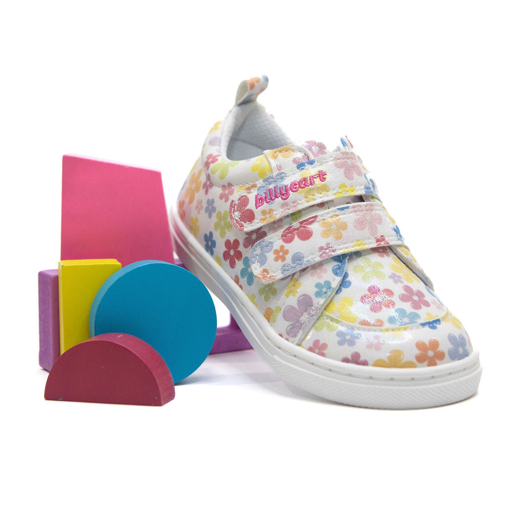 BILLYCART Barefoot Girls Wide-Fit First Walker Sneaker Shoes in Flower Petal