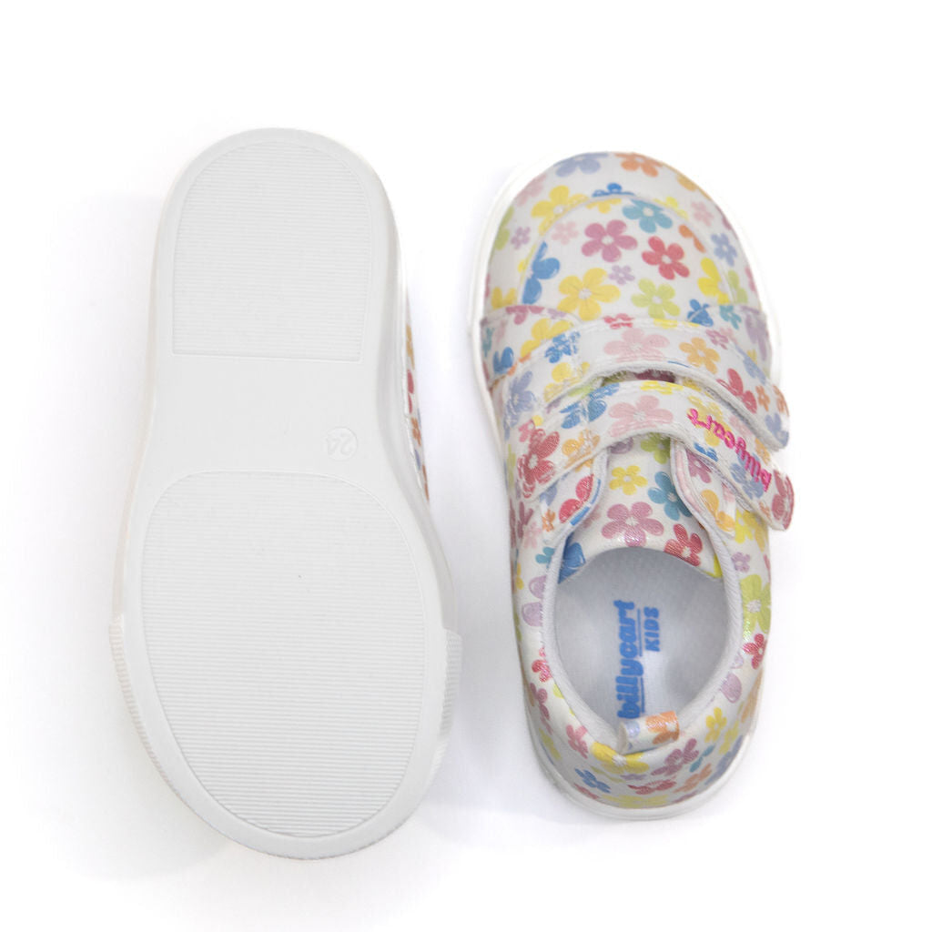 BILLYCART Barefoot Girls Wide-Fit First Walker Sneaker Shoes in Flower Petal