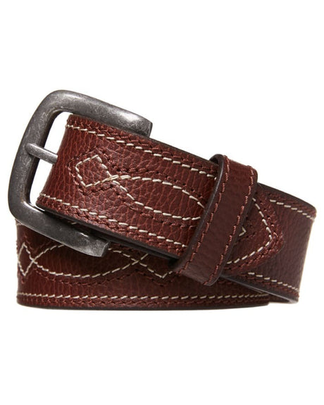 Mens Decor Stitch Genuine Buffalo Leather Belt Dual Size - Brown
