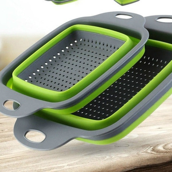 Square Draining Basket Collapsible Silicone Kitchen Storage Bag Fruit and Vegetable Basket Folding Filter