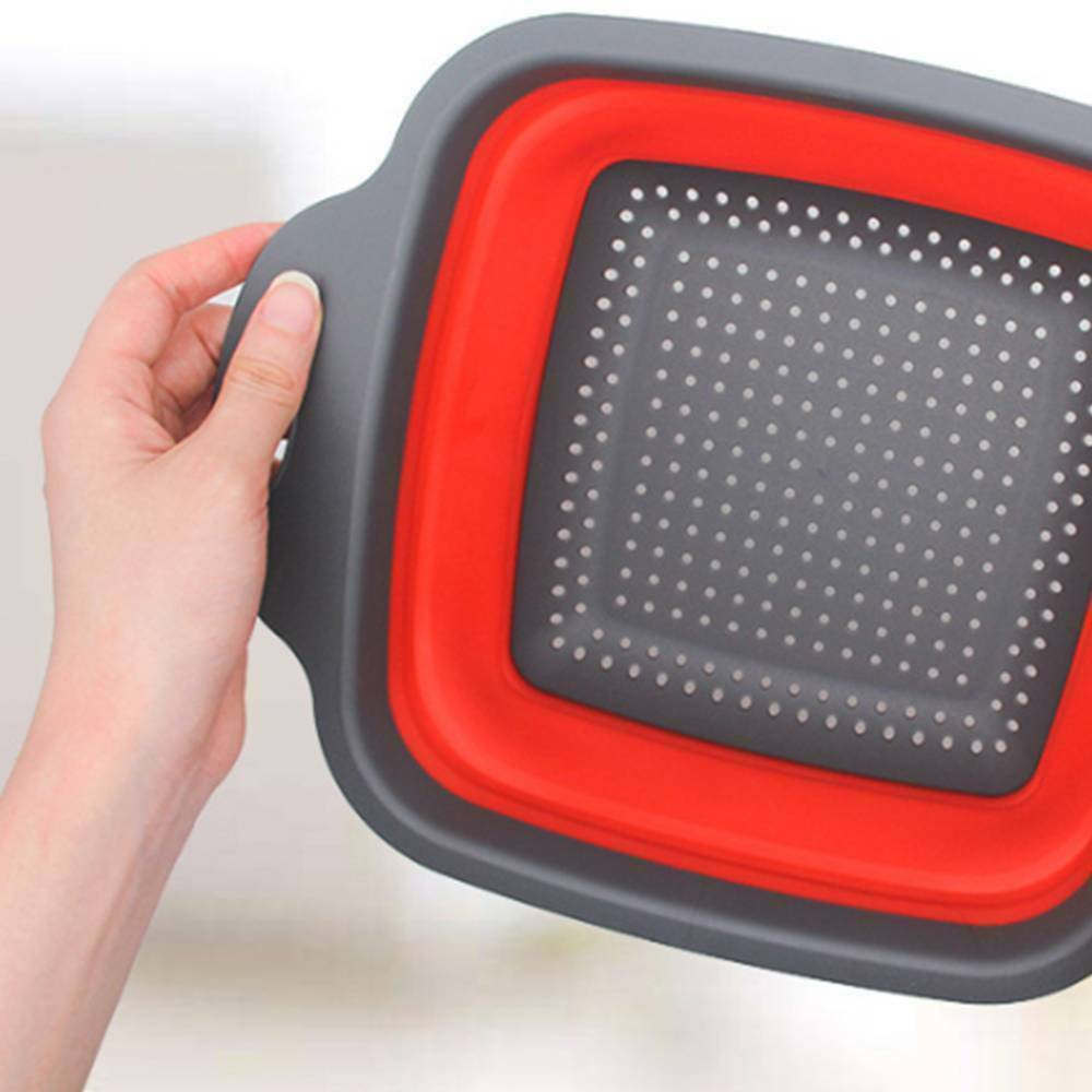 Square Draining Basket Collapsible Silicone Kitchen Storage Bag Fruit and Vegetable Basket Folding Filter