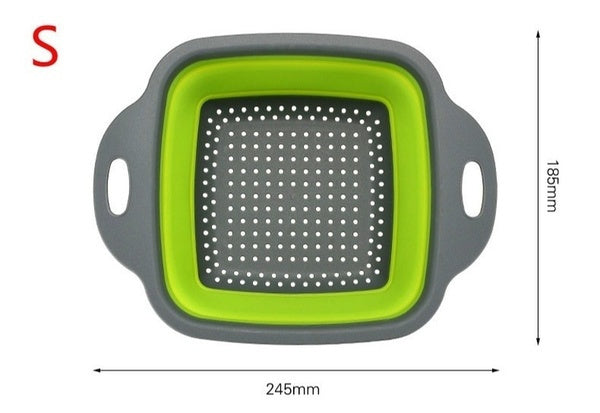 Square Draining Basket Collapsible Silicone Kitchen Storage Bag Fruit and Vegetable Basket Folding Filter