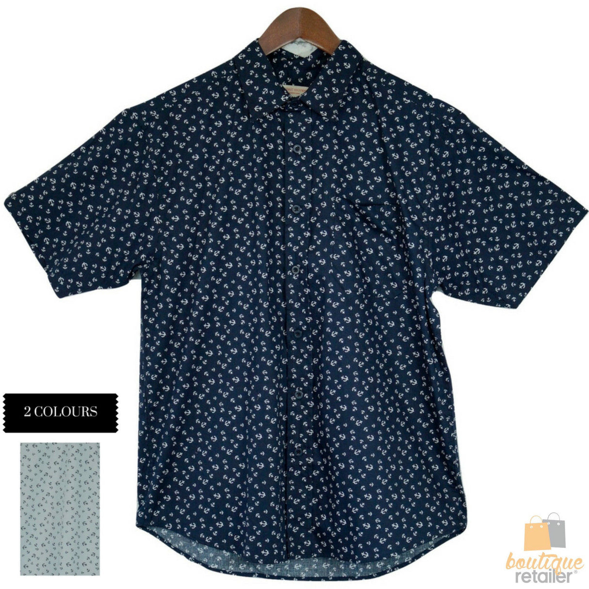 Mens MARINE ANCHOR SHIRT 100% COTTON Surf Party Short Sleeve Vintage S-6XL - White