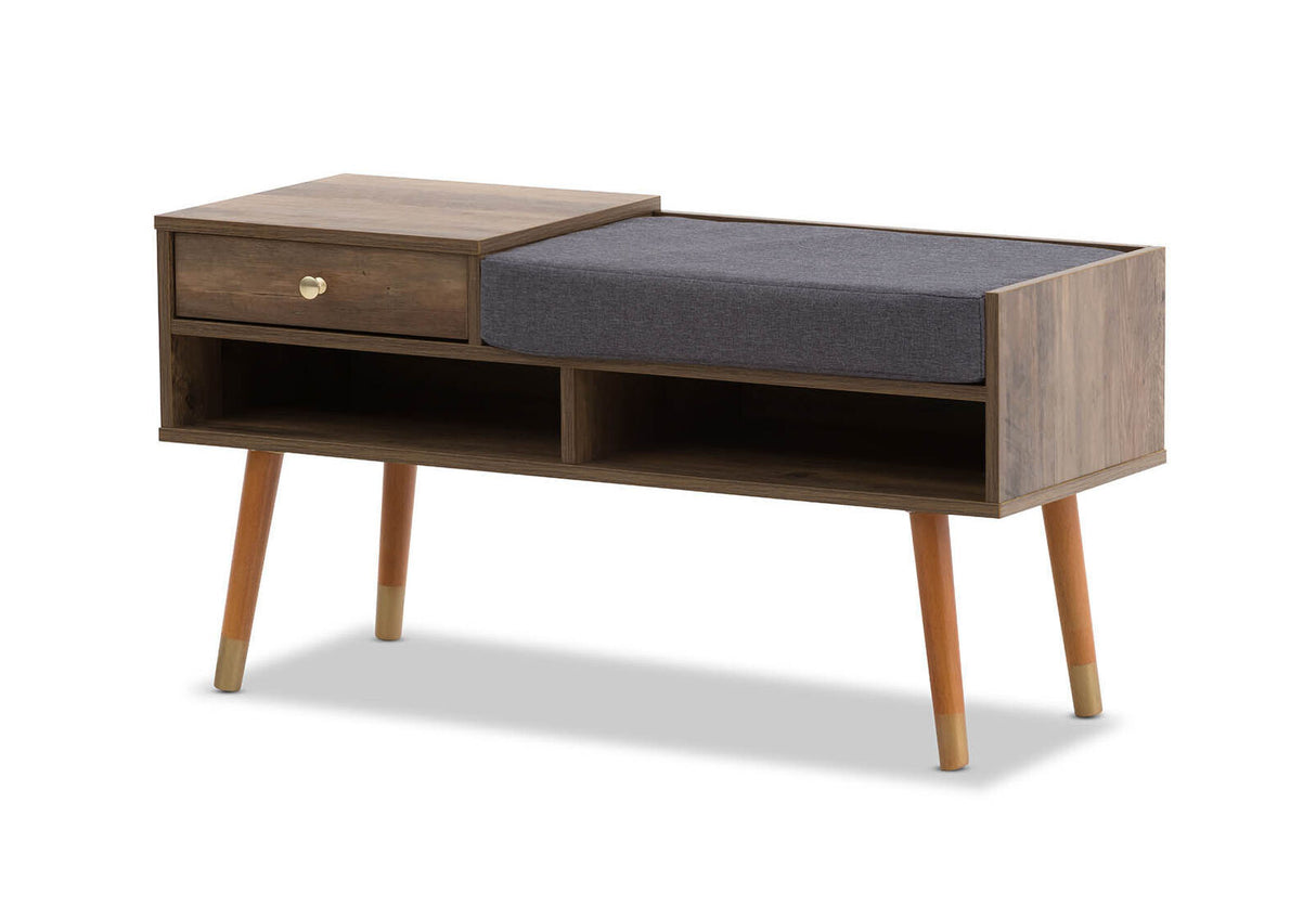 Entryway/Hallway Storage Bench with Seat - Wooden Cabinet & Shelfs - Walnut