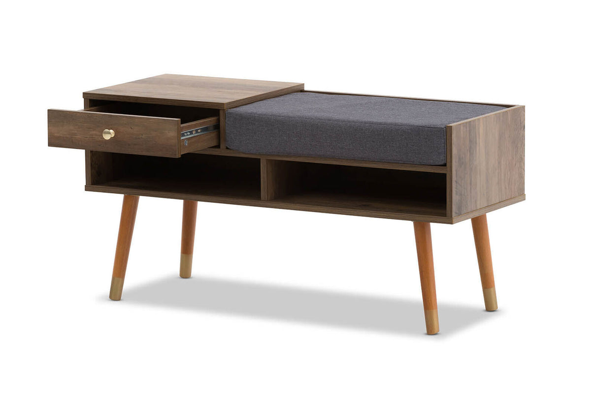 Entryway/Hallway Storage Bench with Seat - Wooden Cabinet & Shelfs - Walnut