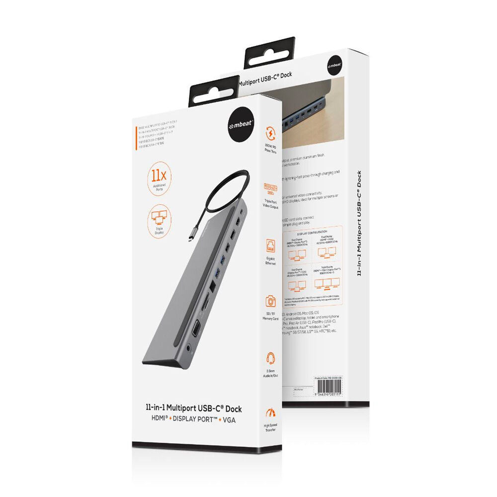 mbeat MB-DOCK-D11 11-in-1 Multiport USB-C Dock with Power Delivery