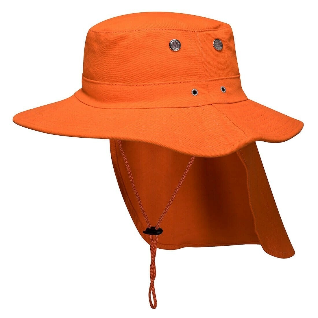 PORTWEST Premium 100% Cotton Wide Brim Hat w Legionnaires Flap Hi Vis Work - Orange