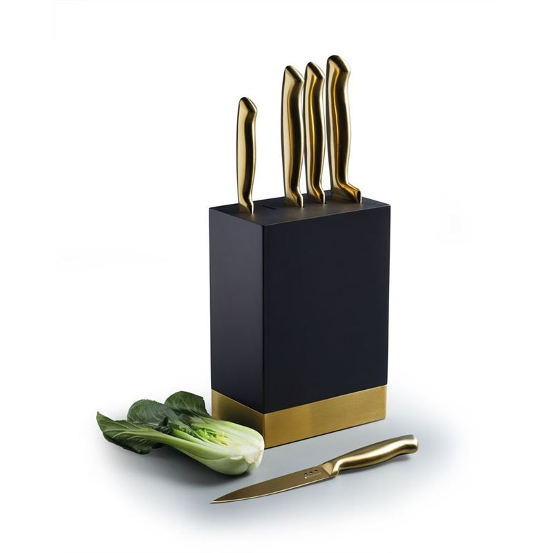 Mastercraft 6 Piece Brass Finish Stainless Steel Knife Block Set - Black/Brass