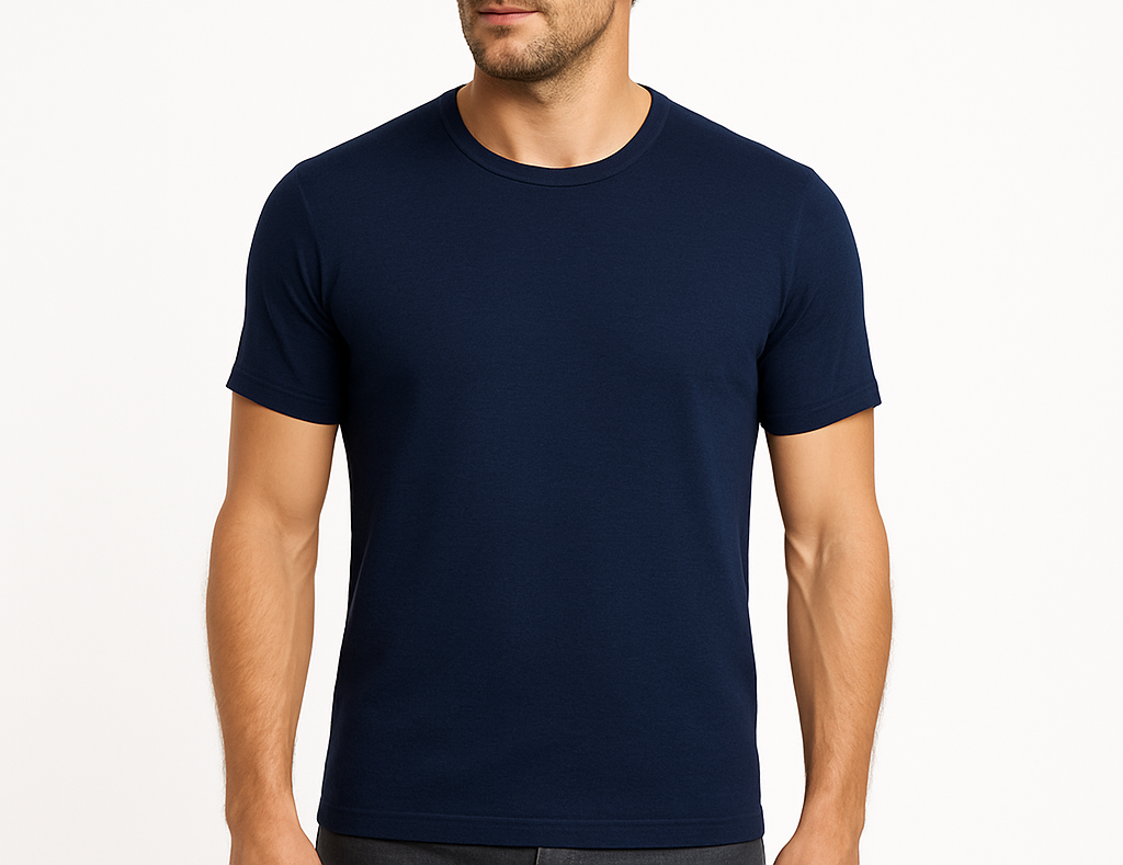 Mens 100% Pure Merino Wool Crew Neck Short Sleeve Top T Shirt Thermal Underwear - Navy