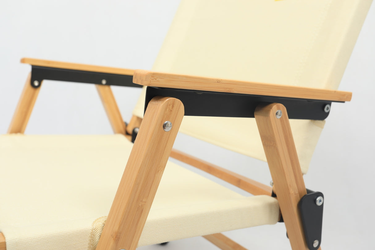 Bamboo Canvas Foldable Outdoor Camping Chair Wooden Travel Picnic Park - Khaki/Light Beige