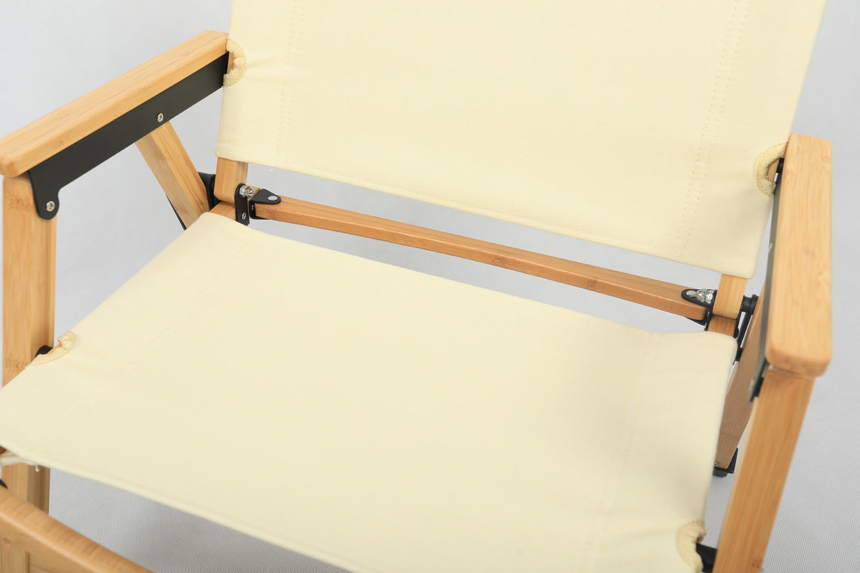 Bamboo Canvas Foldable Outdoor Camping Chair Wooden Travel Picnic Park - Khaki/Light Beige