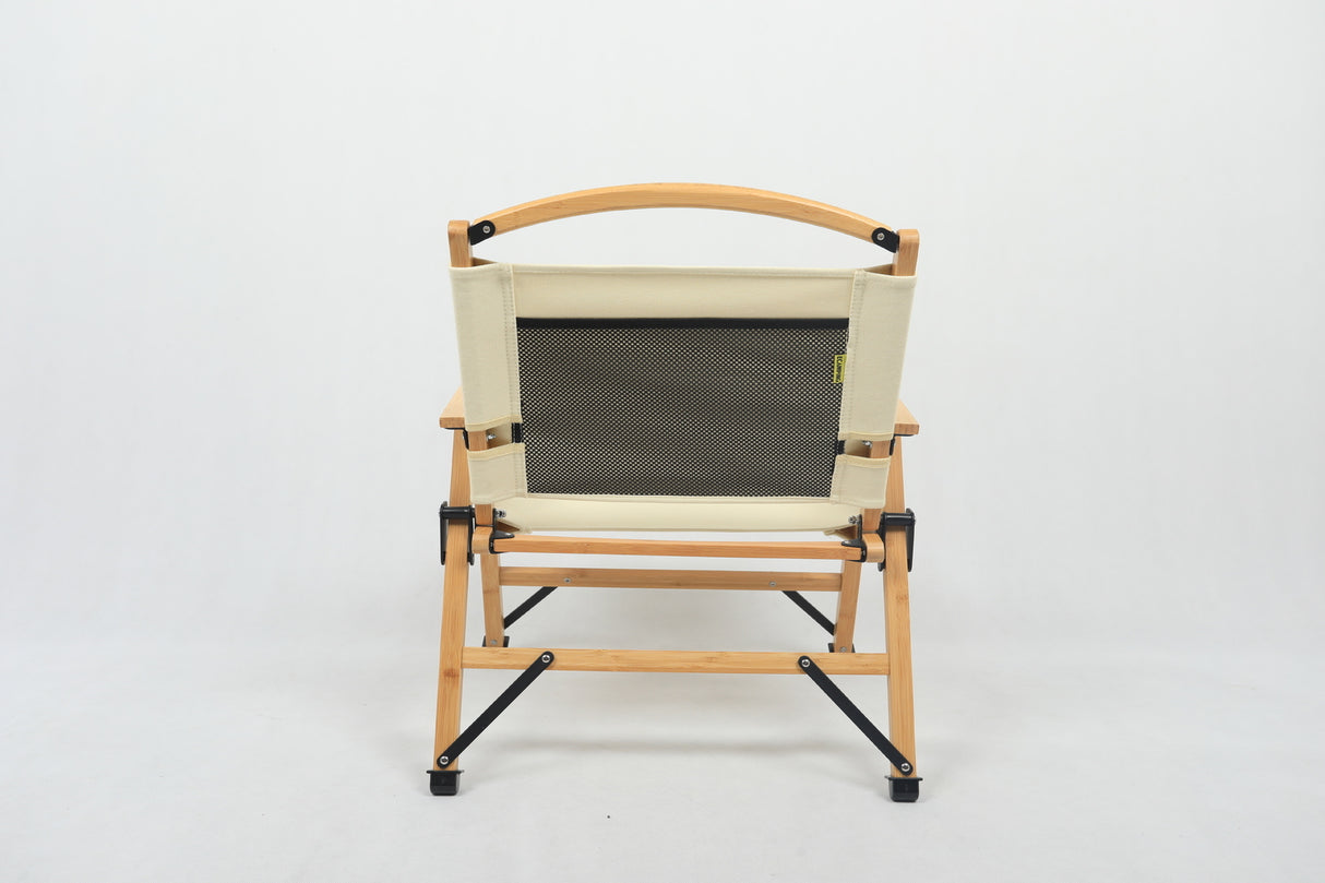 Bamboo Canvas Foldable Outdoor Camping Chair Wooden Travel Picnic Park - Khaki/Light Beige