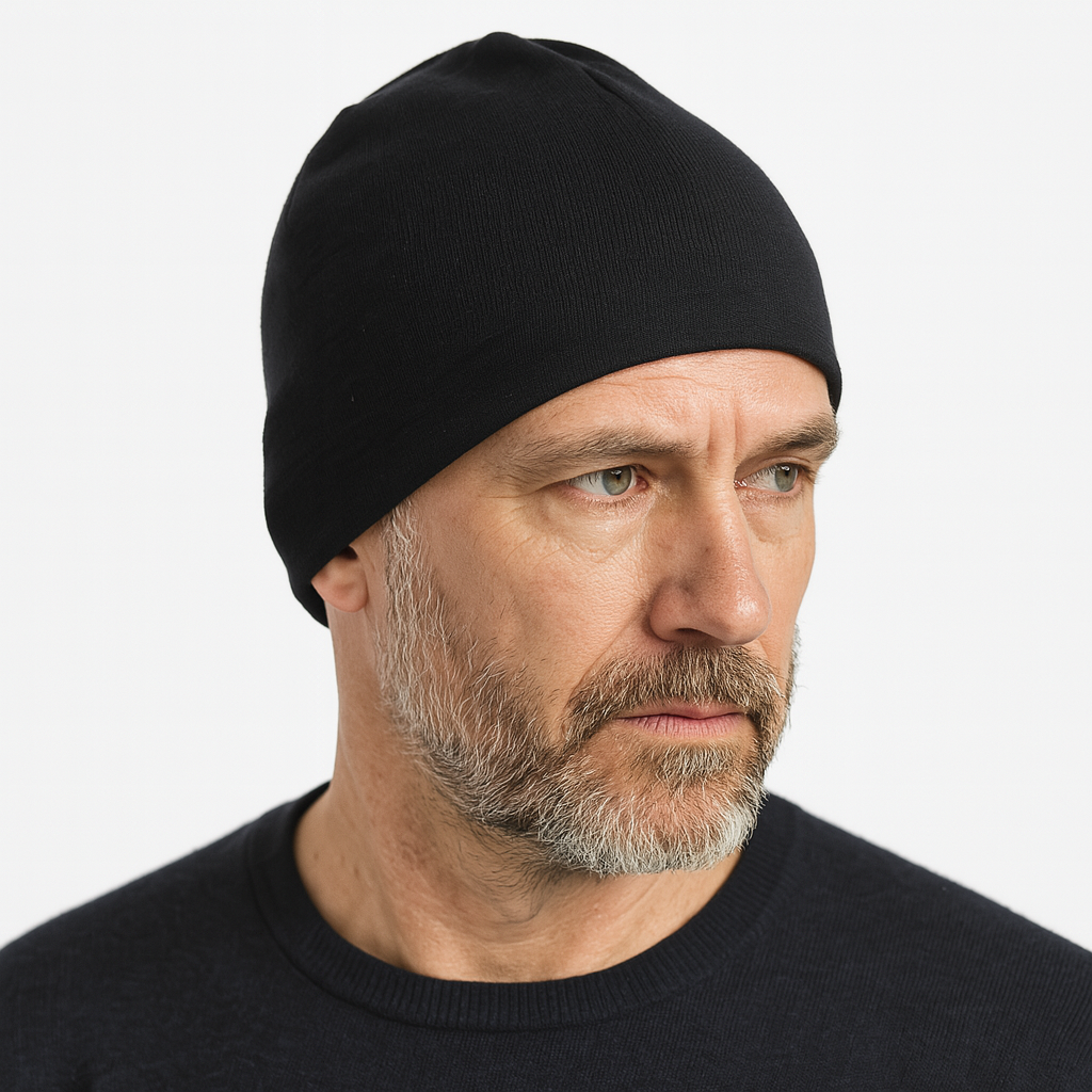 100% Australian Pure Merino Wool Beanie Hat in Black - One Size