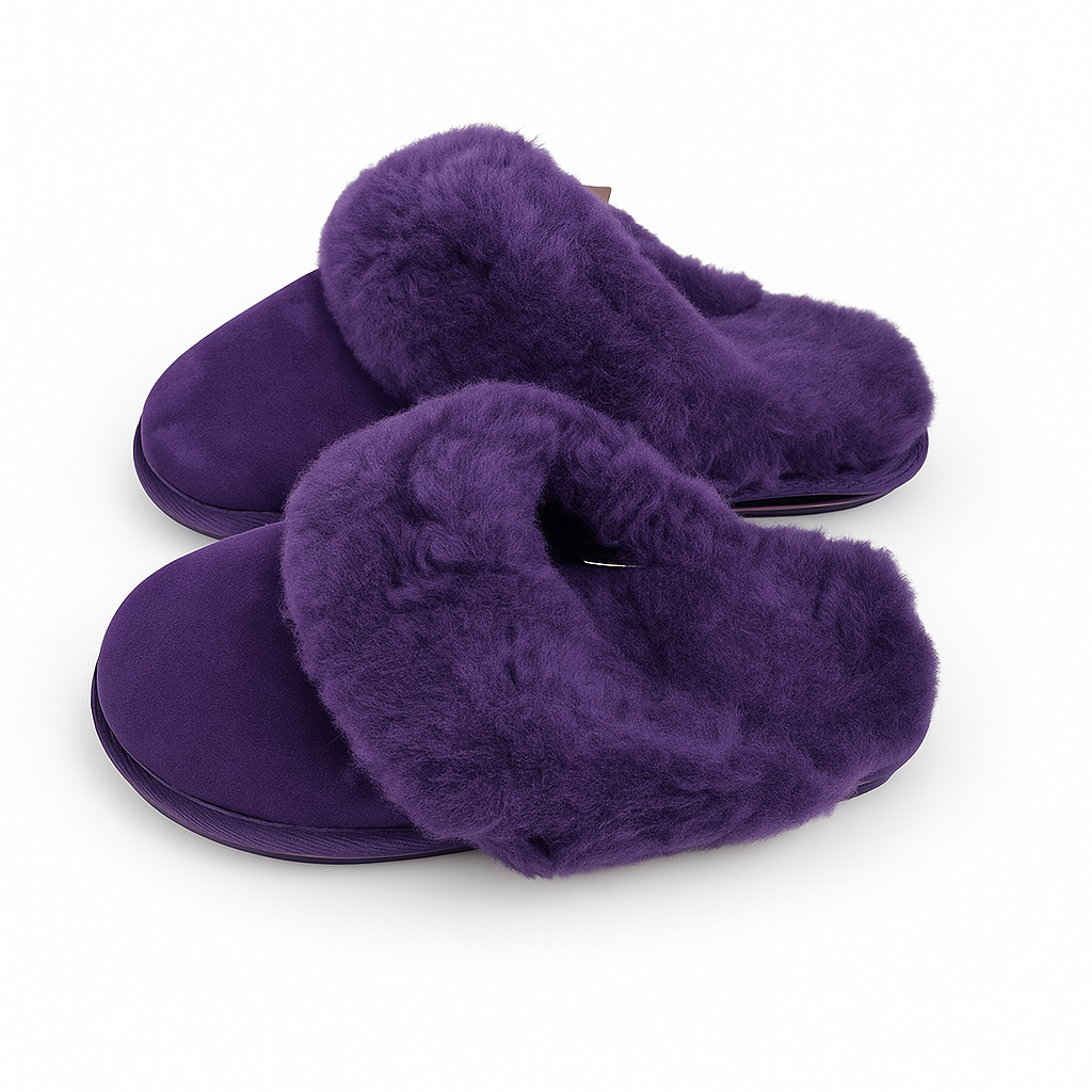 100% Sheepskin Moccasin Slippers Winter Genuine Scuffs Slip On UGG in Purple