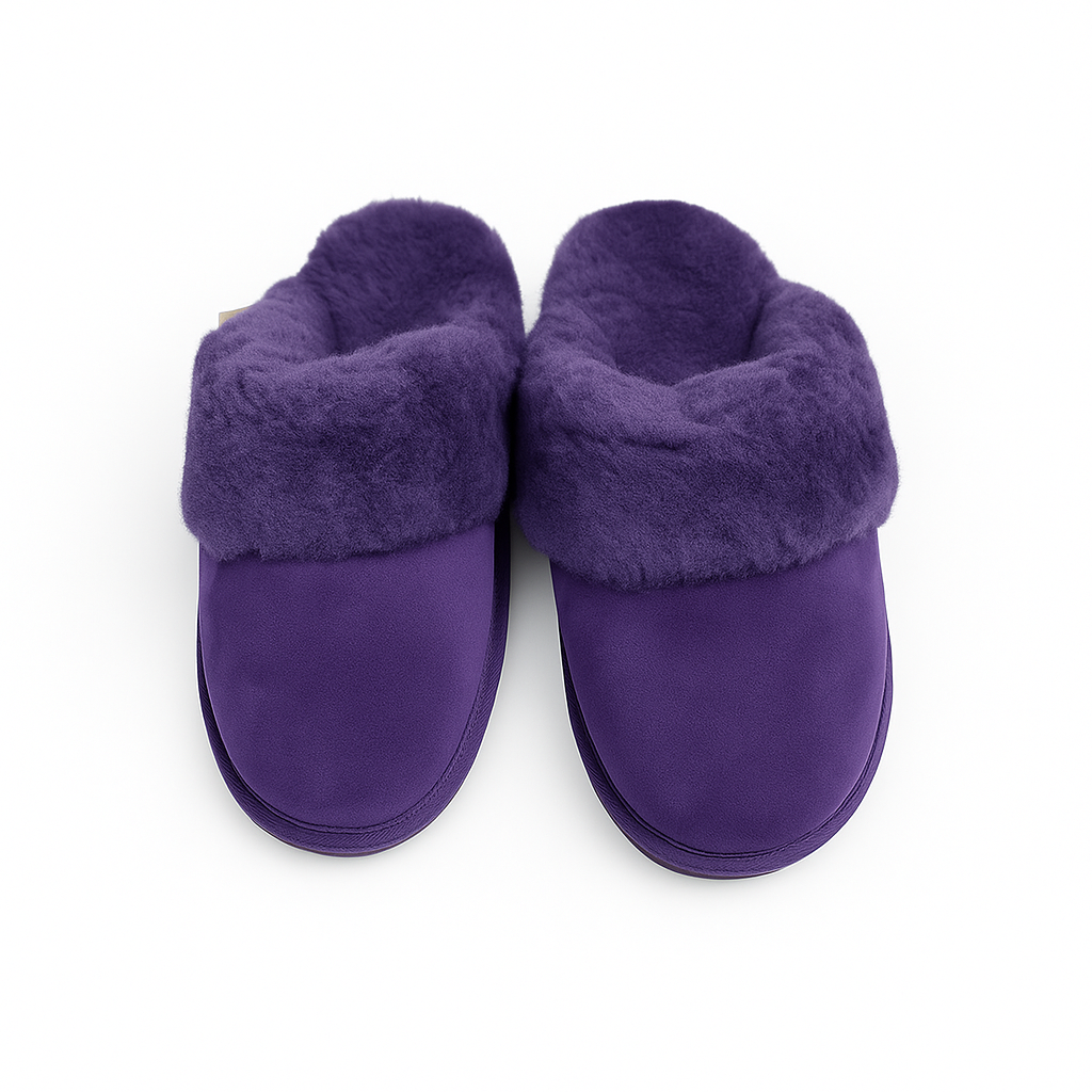 100% Sheepskin Moccasin Slippers Winter Genuine Scuffs Slip On UGG in Purple