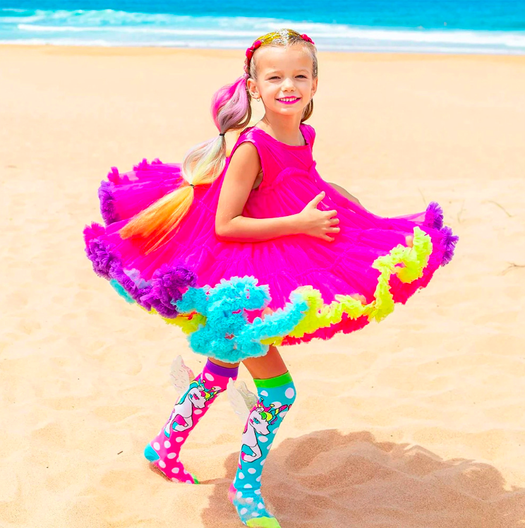 MADMIA Flying Unicorn Kids & Adults Long Knee High Socks - Girl's Pair - Pink/Blue