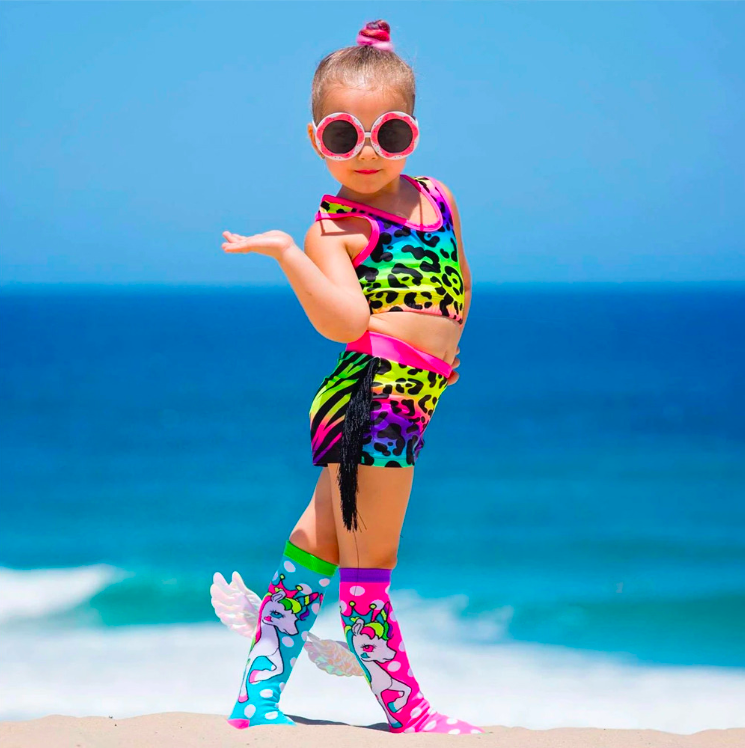 MADMIA Flying Unicorn Kids & Adults Long Knee High Socks - Girl's Pair - Pink/Blue