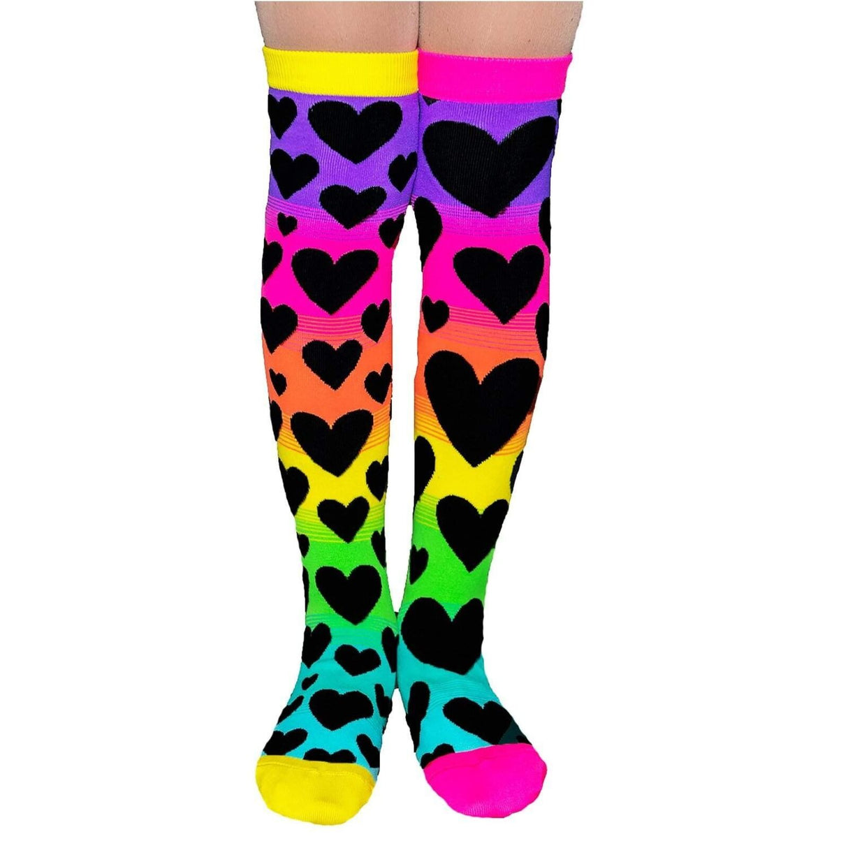 Madmia Sunset Socks Kids & Adults 6+ Rainbow Heart Print Tassel Crazy Sock Day