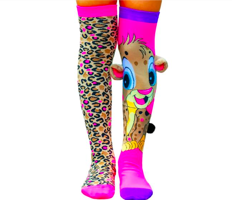 Cheeky Cheetah Girl’s Long Knee High Socks - Toddlers Pair - Pink/Brown