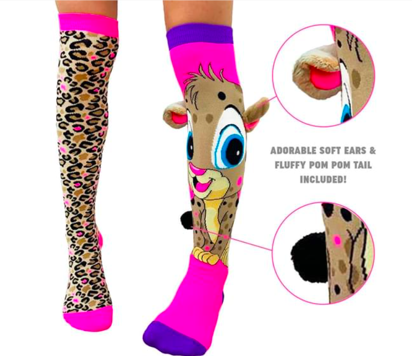 Cheeky Cheetah Girl’s Long Knee High Socks - Toddlers Pair - Pink/Brown