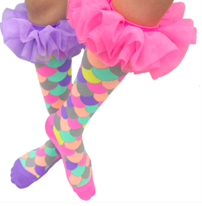 MADMIA Mermaid Frills Knee High Socks - Toddlers Ages 3-5 (Crazy Sock Day)