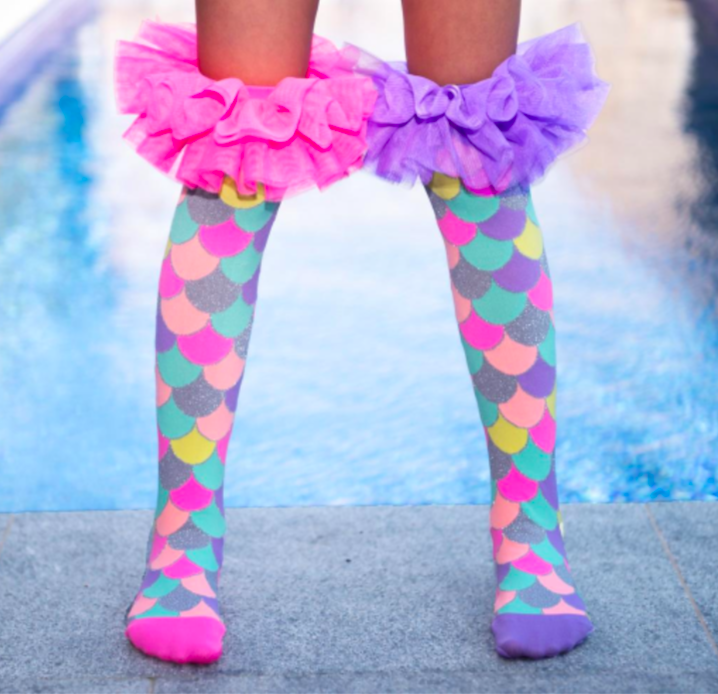 MADMIA Mermaid Frills Girls Knee High Socks - Kids & Adults Ages 6-99 (Crazy Sock Day)