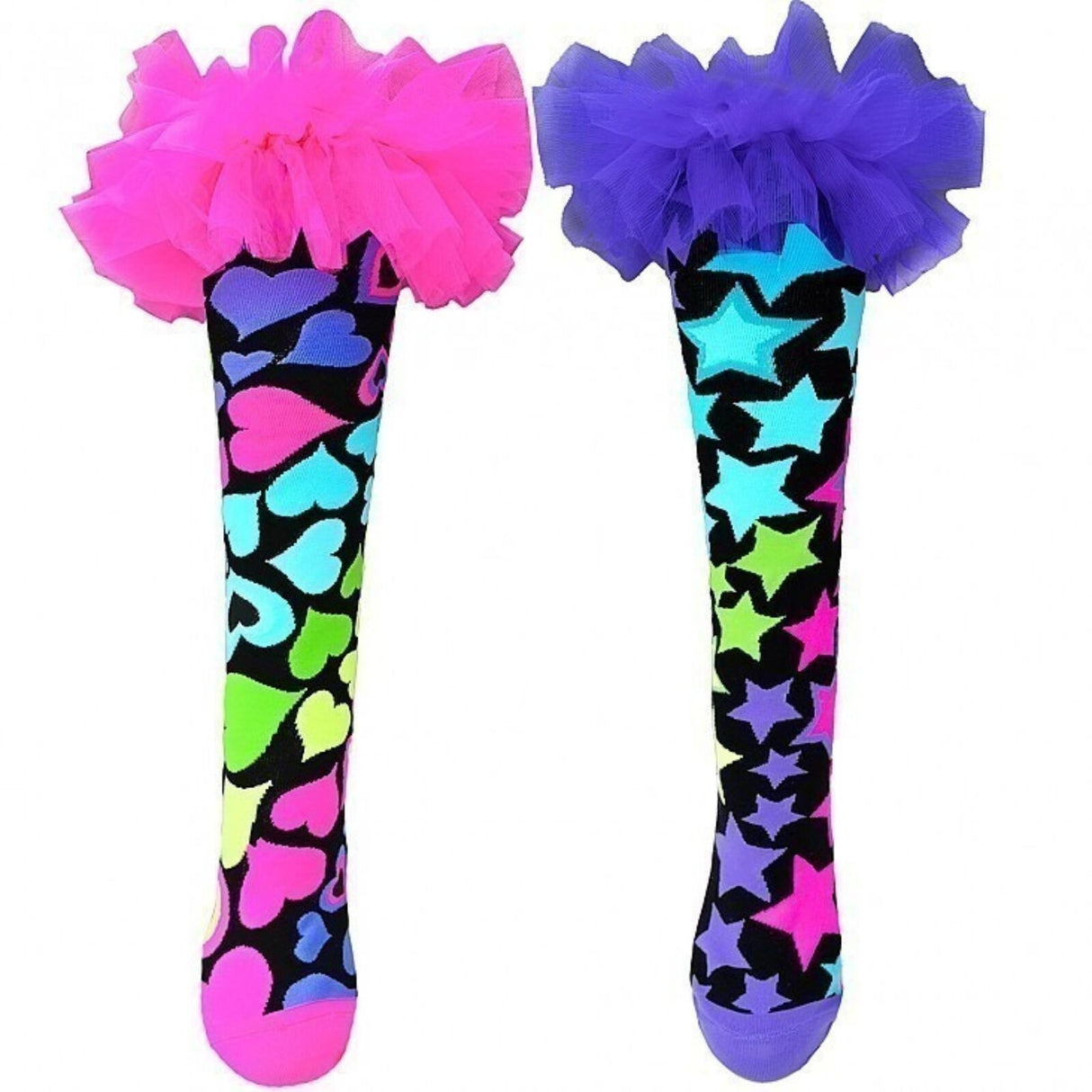 MADMIA Magic Frills Knee High Socks - Kids & Adults Ages 6-99 - Stars Hearts & Tulle