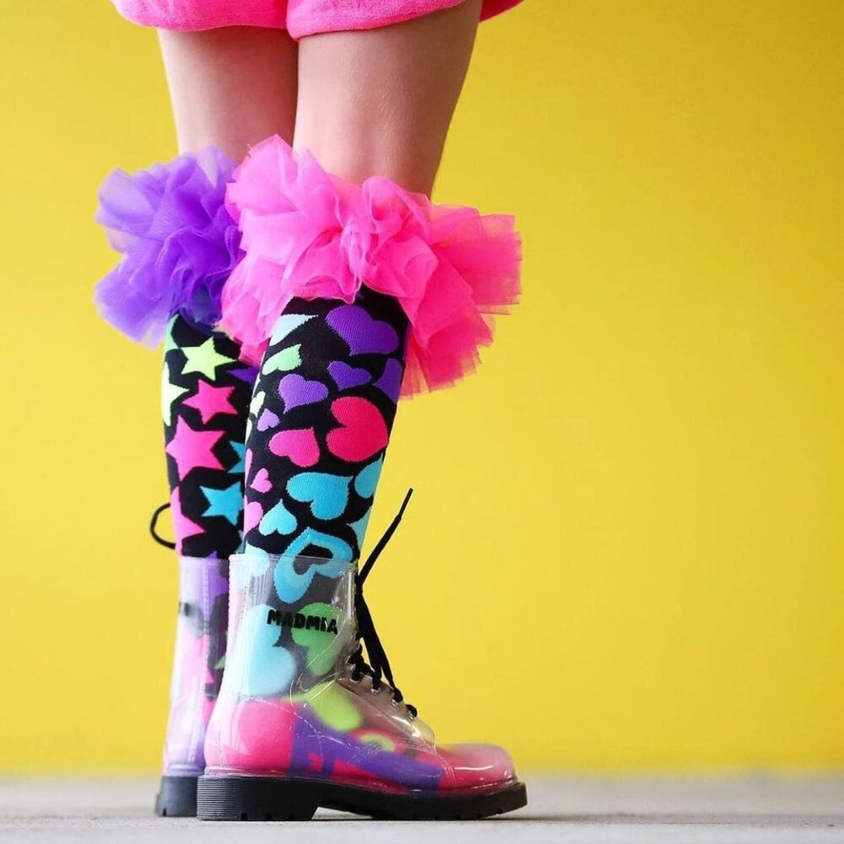 MADMIA Magic Frills Knee High Socks - Kids & Adults Ages 6-99 - Stars Hearts & Tulle