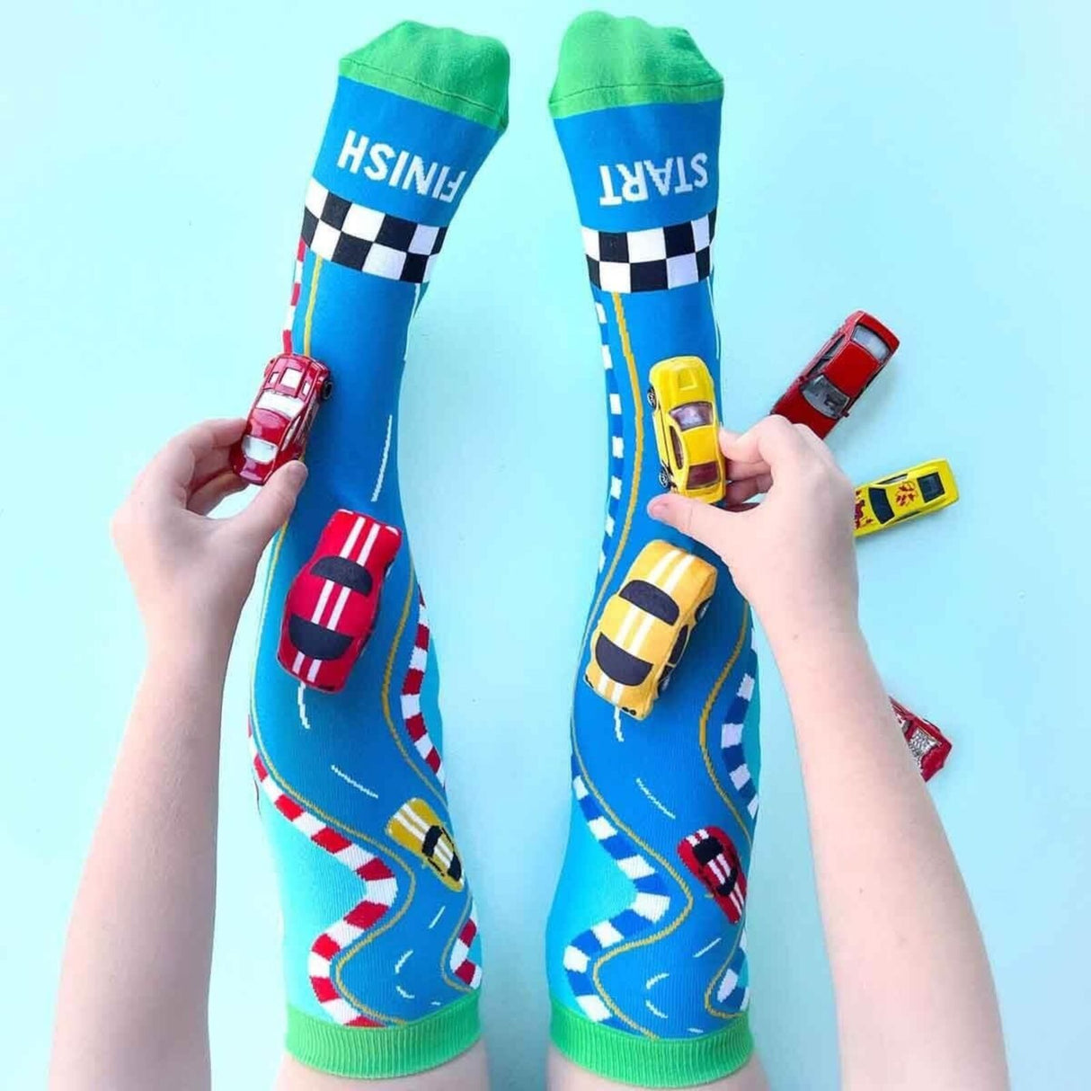 MADMIA Racing Cars Knee High Socks - Toddlers Ages 3-5 (Crazy Sock Day)