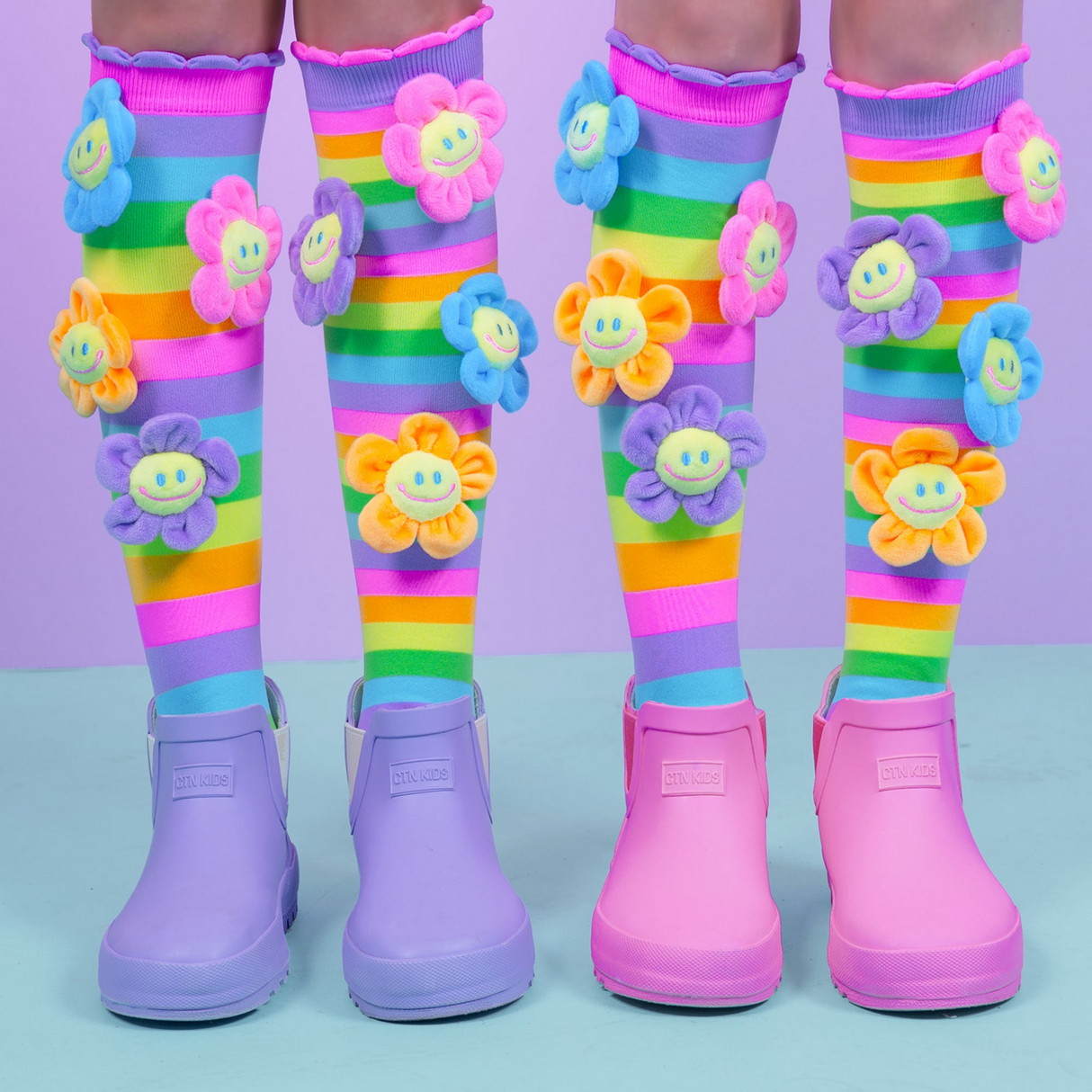 MADMIA Oopsie Daisy Knee High Socks - Kids & Adults Ages 6-99 - Plush Flower (Crazy Sock Day)
