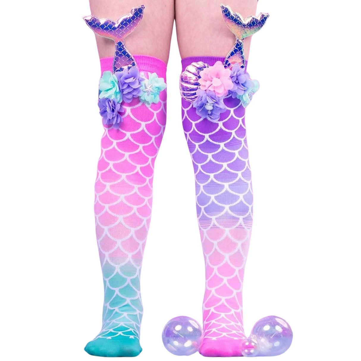 MADMIA Mermaid Tails Knee High Socks - Toddlers Ages 3-5 - 3D Tail & Seashell (Crazy Sock Day)