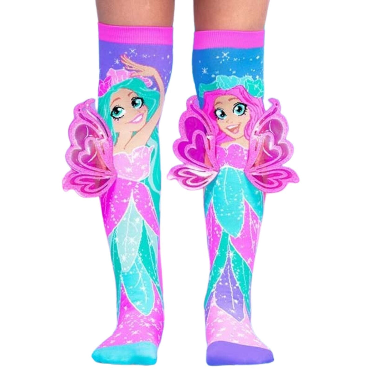 MADMIA Fairy Knee High Socks - Kids & Adults Ages 6-99 - 3D Wings & Glitter (Crazy Sock Day)