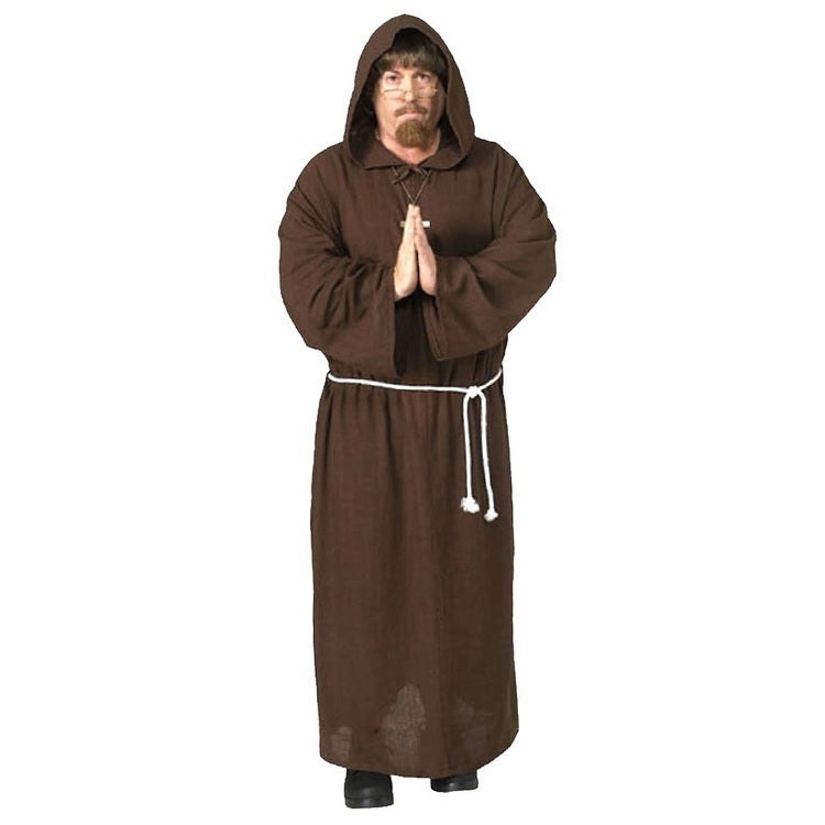 Adult Monk Medieval Costume - Mens Priest Hooded Robe Friar (Halloween & Fancy Dress)