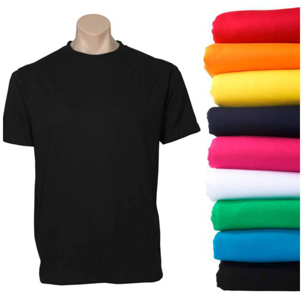 Plain T-Shirt 100% COTTON Basic Blank Tee Mens Ladies Casual BULK Adults - Black
