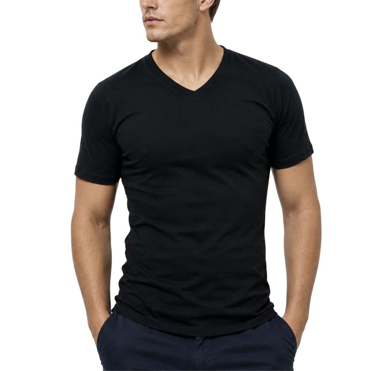 Thermo Fleece Mens 100% Merino Wool V Neck Thermal Short Sleeve Top - Black
