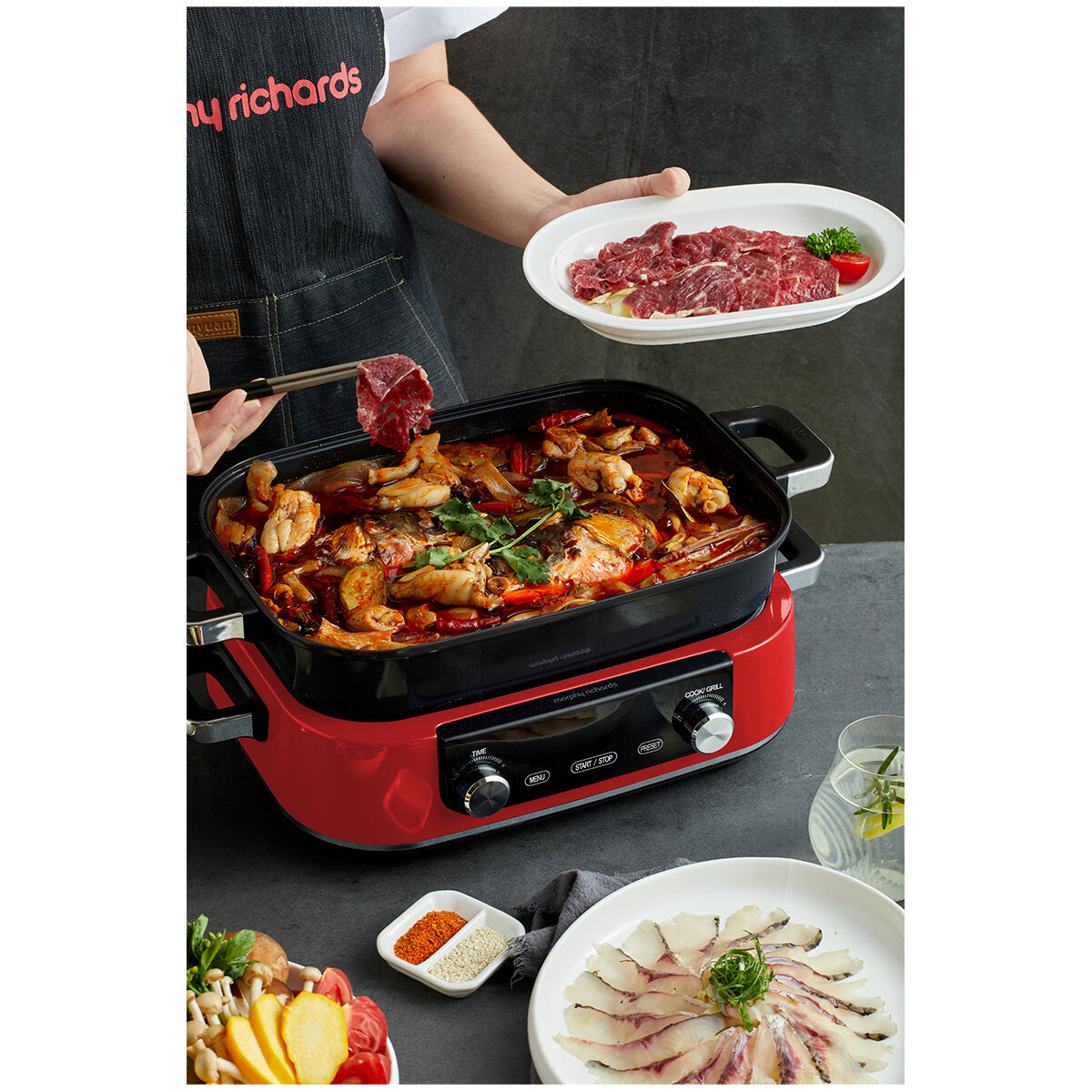 Morphy Richards Digital Multifunction Cooking Pan Pot Skillet Red MRMP3RD